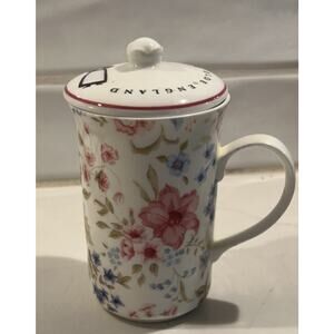 Vtg Whittard of Chelsea Pink White Floral Fine China Mug with Lid Olde England